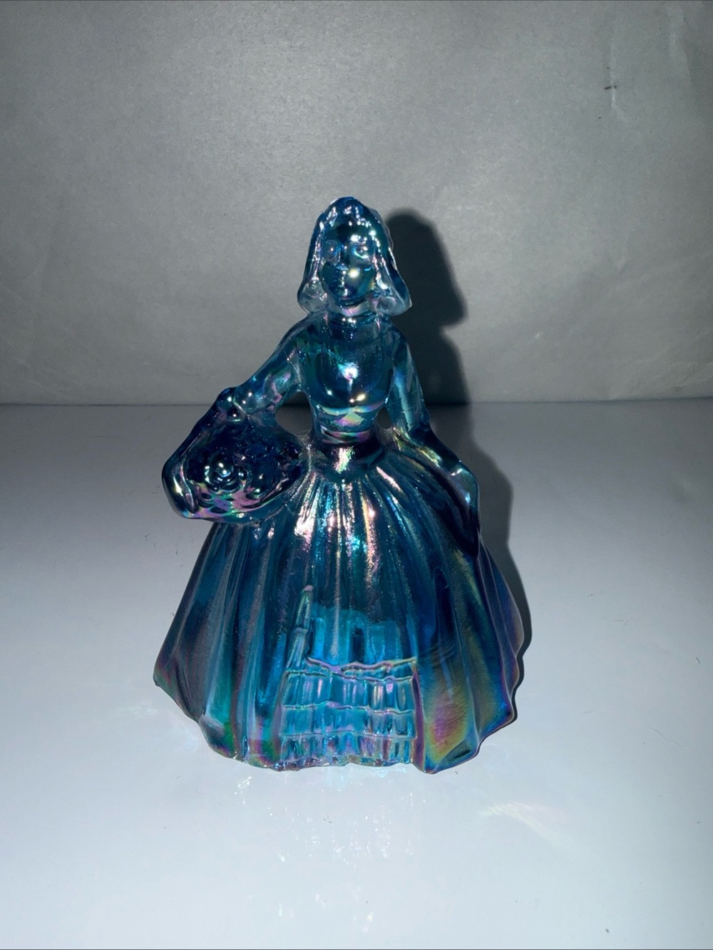 Vintage Wheaton Iridescent Blue Carnival Glass Southern Belle Figurine